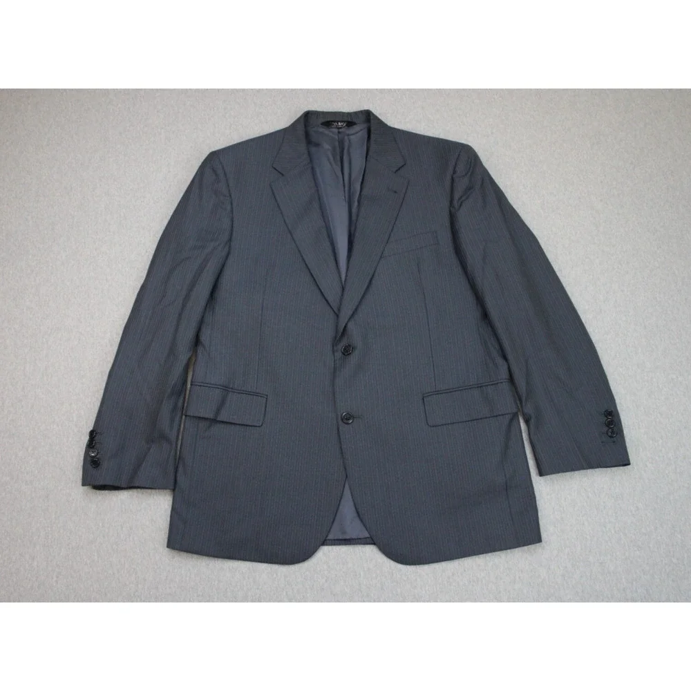 Jos A Bank Blazer Mens 42R Gray Striped Lined 2 Button Suit Jacket